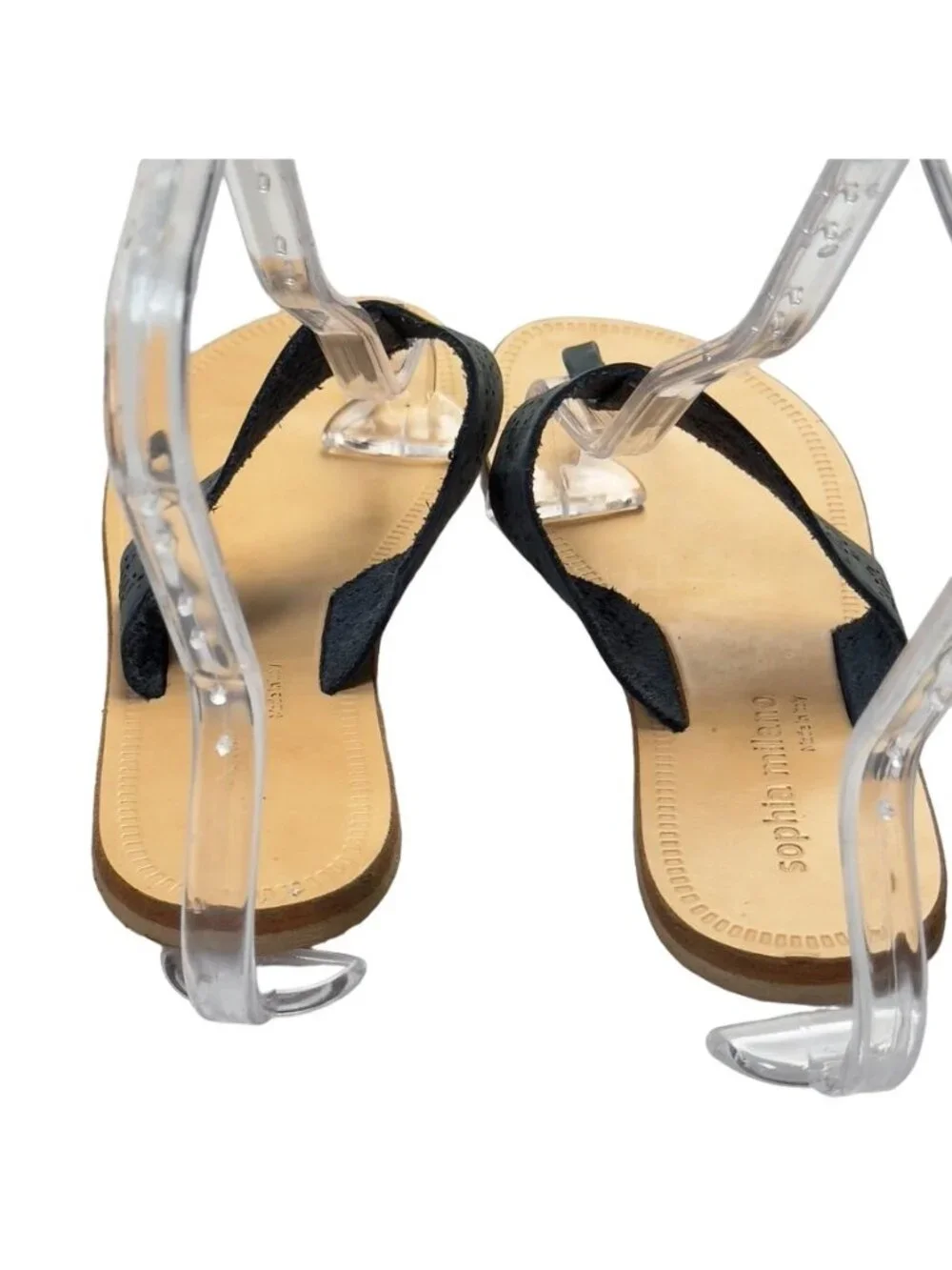 SOPHIA MILANO Women's Shoes Gray Flat Slides Perforated Leather Thongs Size 7.5M